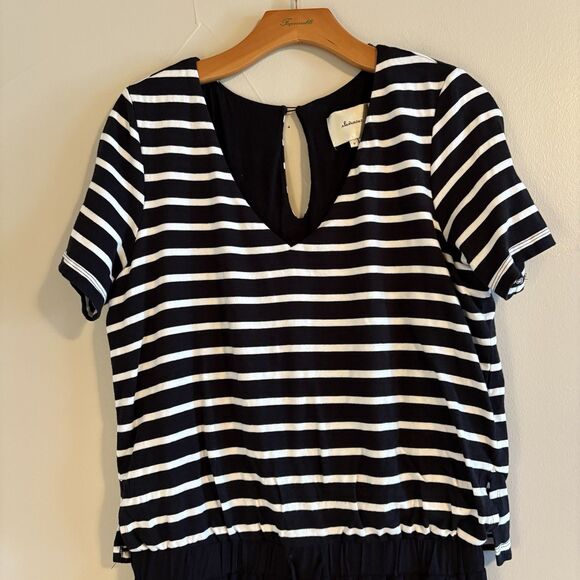 Elevenses Anthropologie Shorts Romper Black White Nautical Stripe‎ Size M - Picture 3 of 15